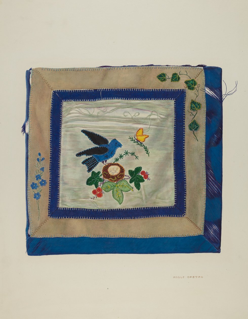 Coverlet Detail of Bluebird, ca. 1941. af Adolph Opstad