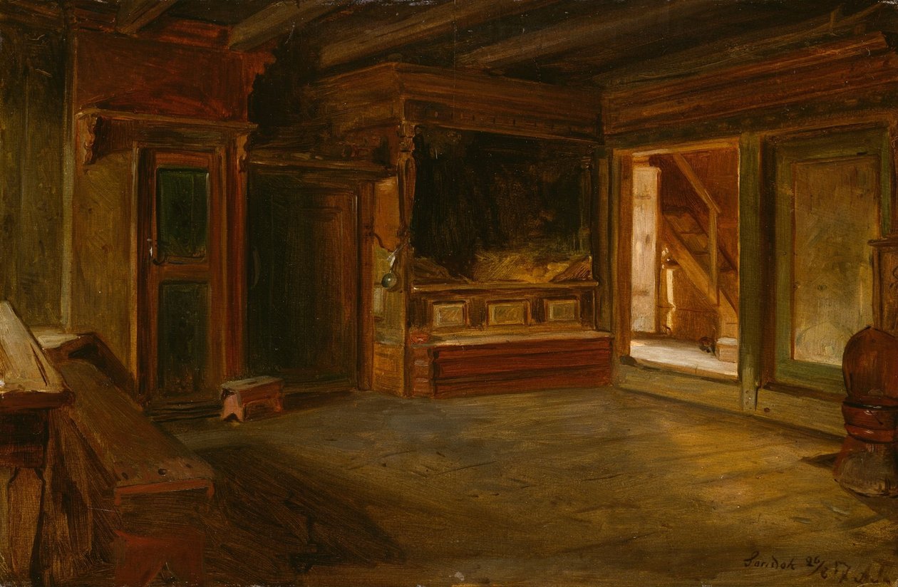 Bondegårdsinteriør fra Sandak af Adolph Tidemand