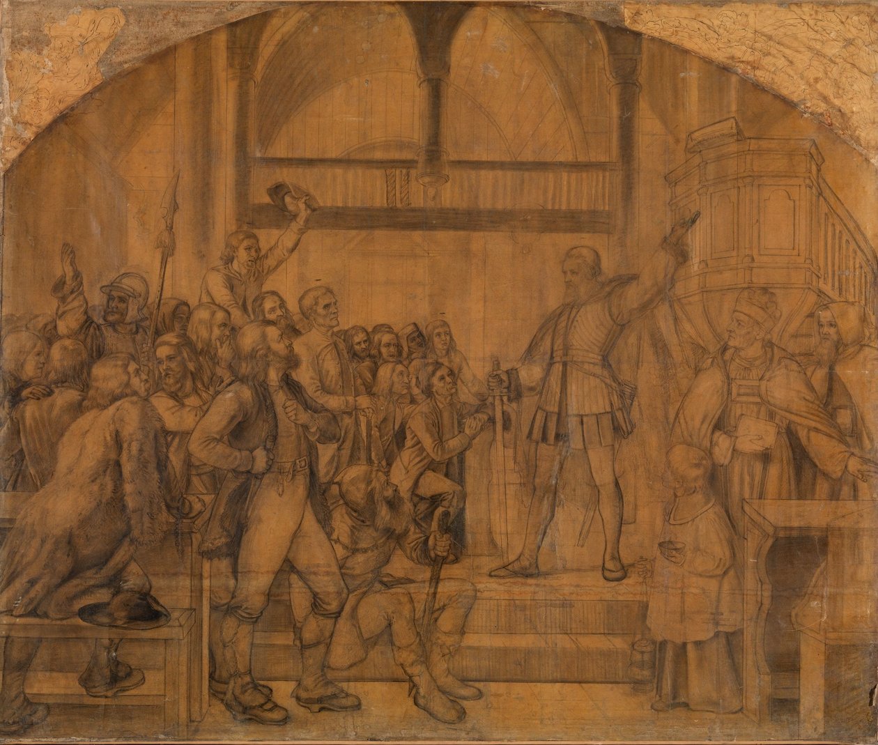 Gustav Vasa taler til dalfolket i Mora kirke af Adolph Tidemand