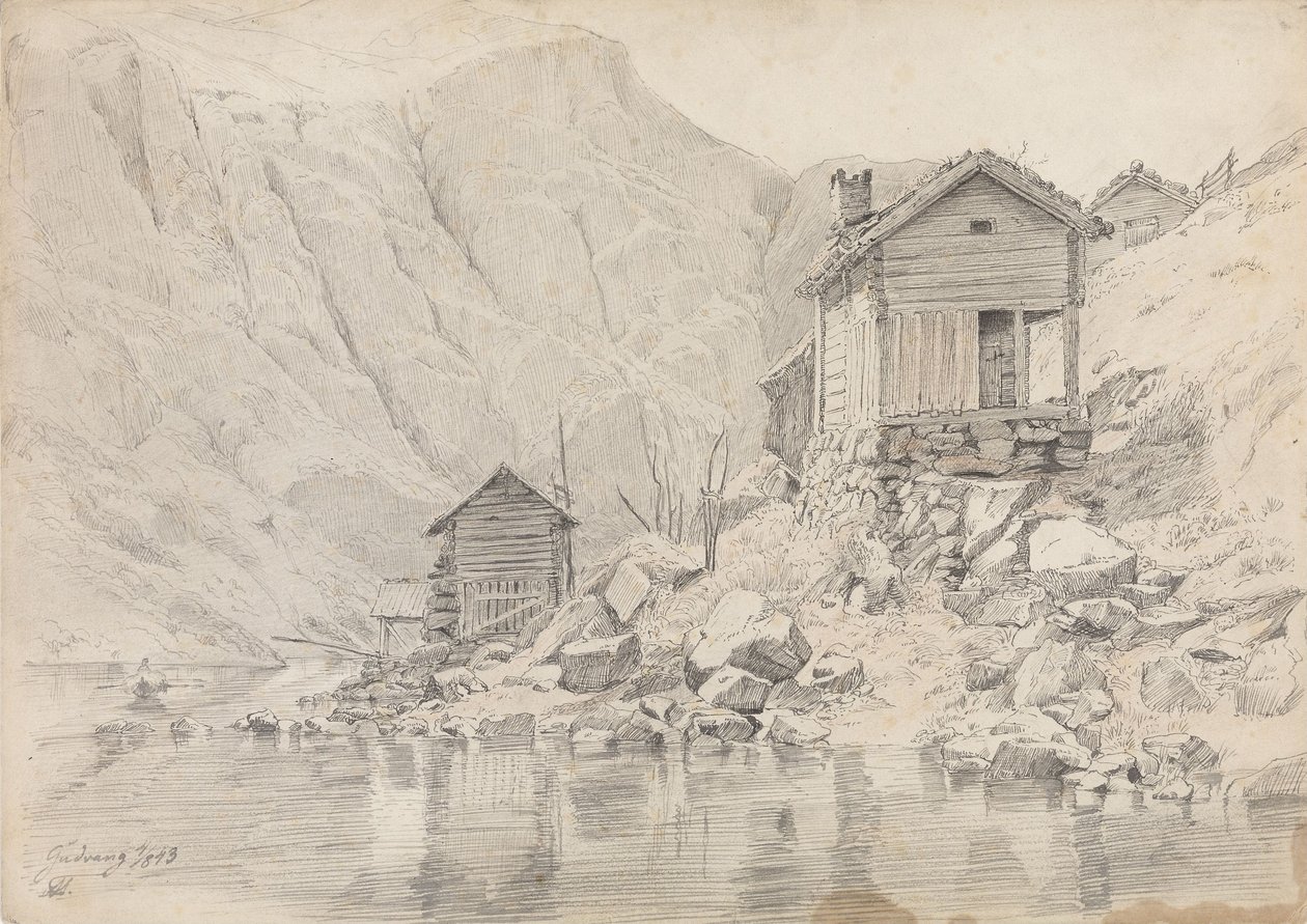 Hus ved stranden, Gudvangen af Adolph Tidemand