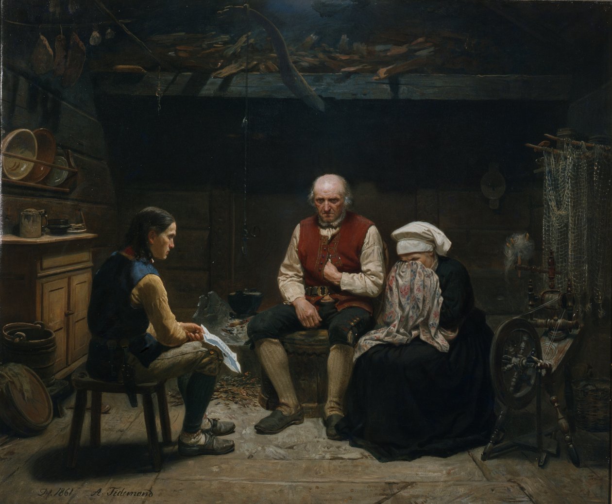 Tragiske nyheder (olie på lærred) af Adolph Tidemand