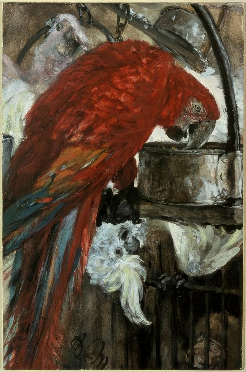 Ara og kakadue af Adolph Menzel