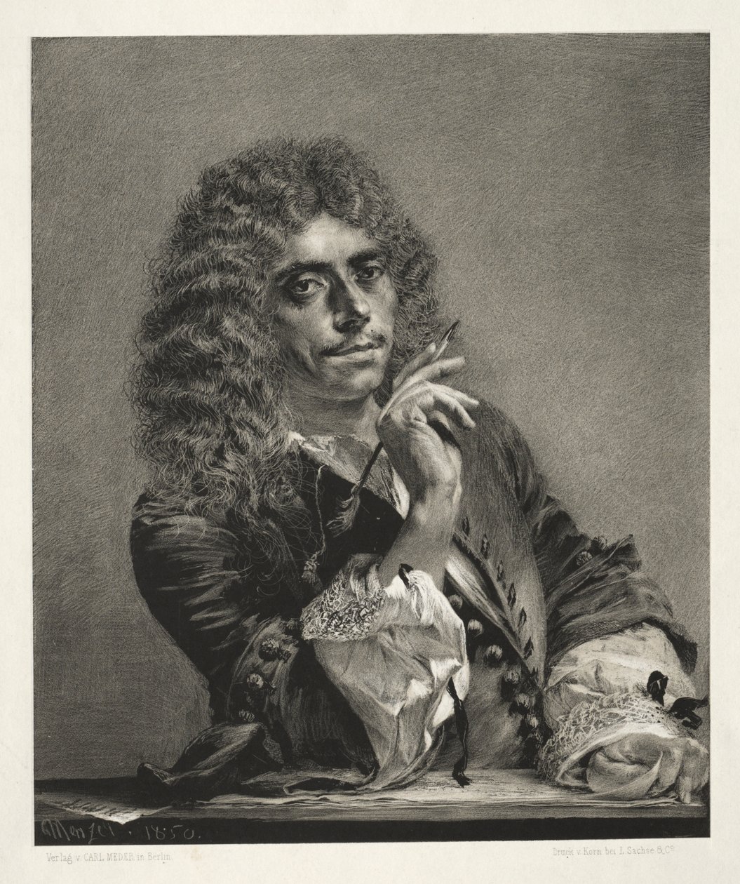 Essay om sten med pensel og skraber: Portræt af Molière af Adolph Menzel