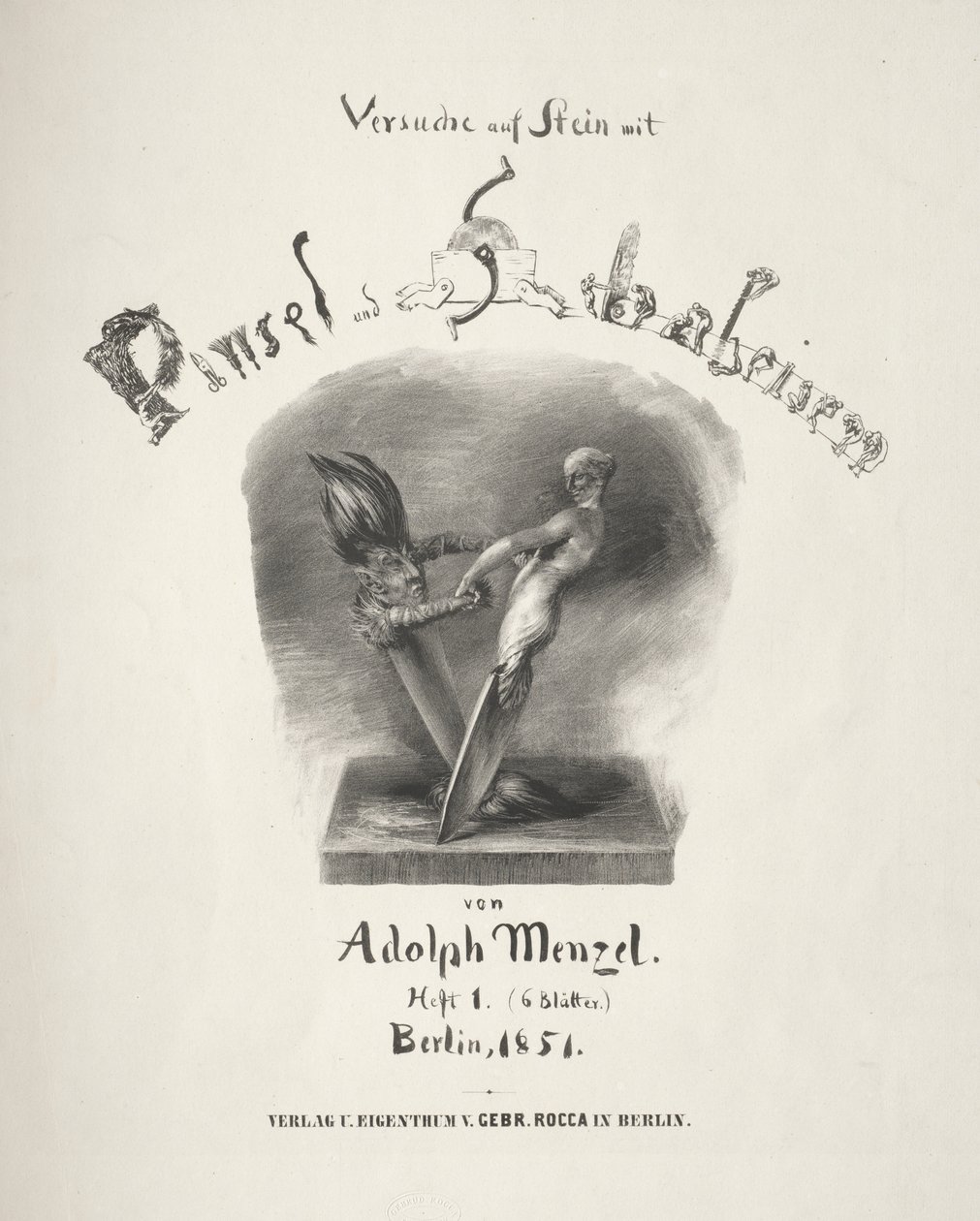 Essay om sten med børste og skraber: Titelside af Adolph Menzel
