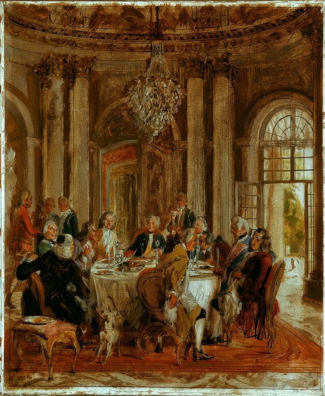 Kong Frederik II. Rundt bord i Sanssouci af Adolph Menzel