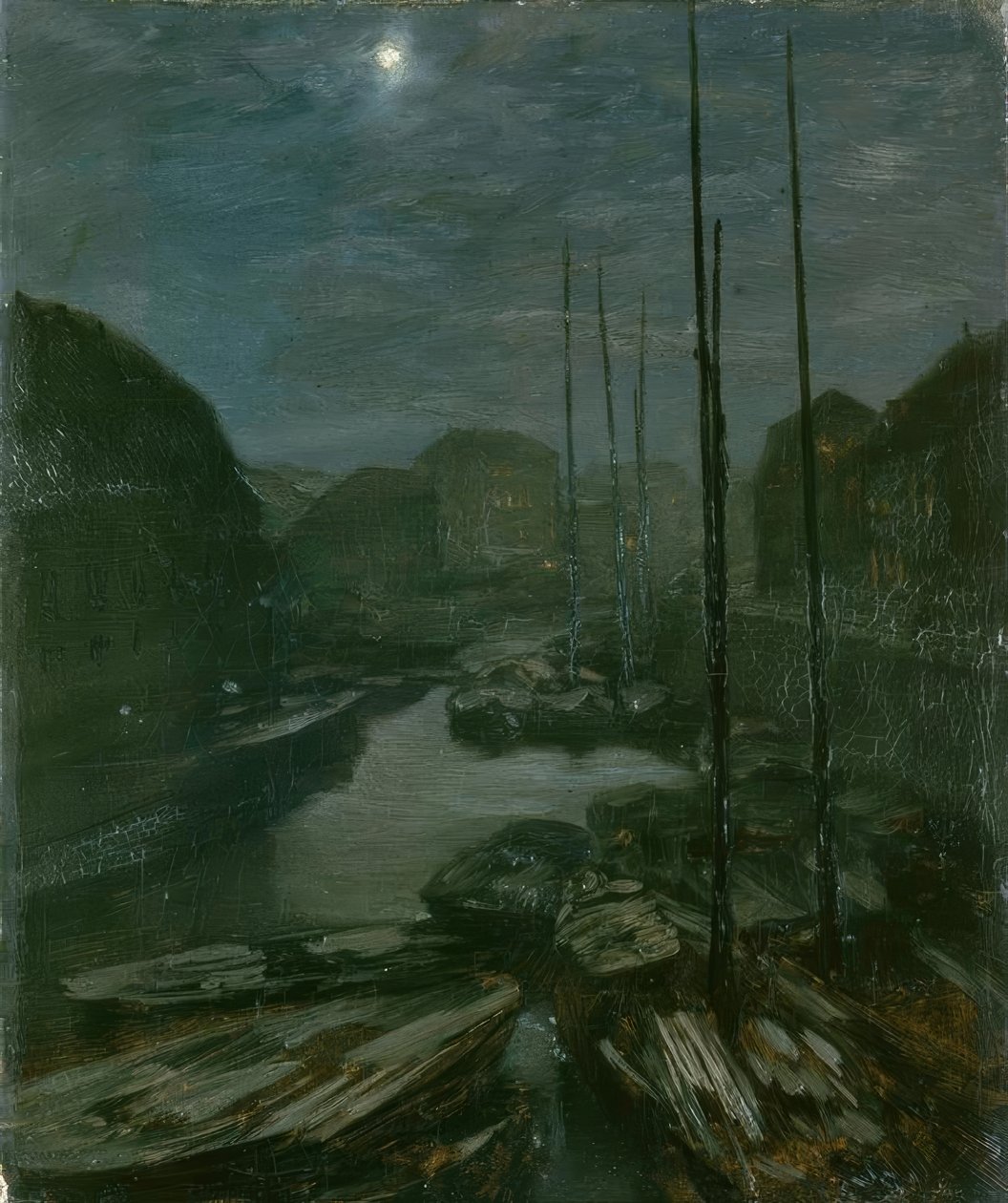 Måneskin over Friedrichsgracht i det gamle Berlin af Adolph Menzel