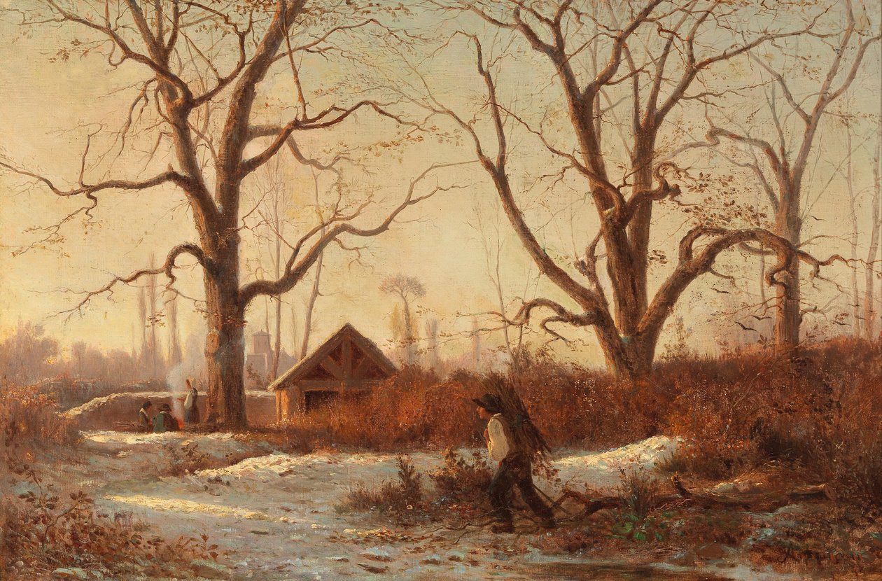Vinterlandskab med Brushwood Gatherer af Adolphe Appian