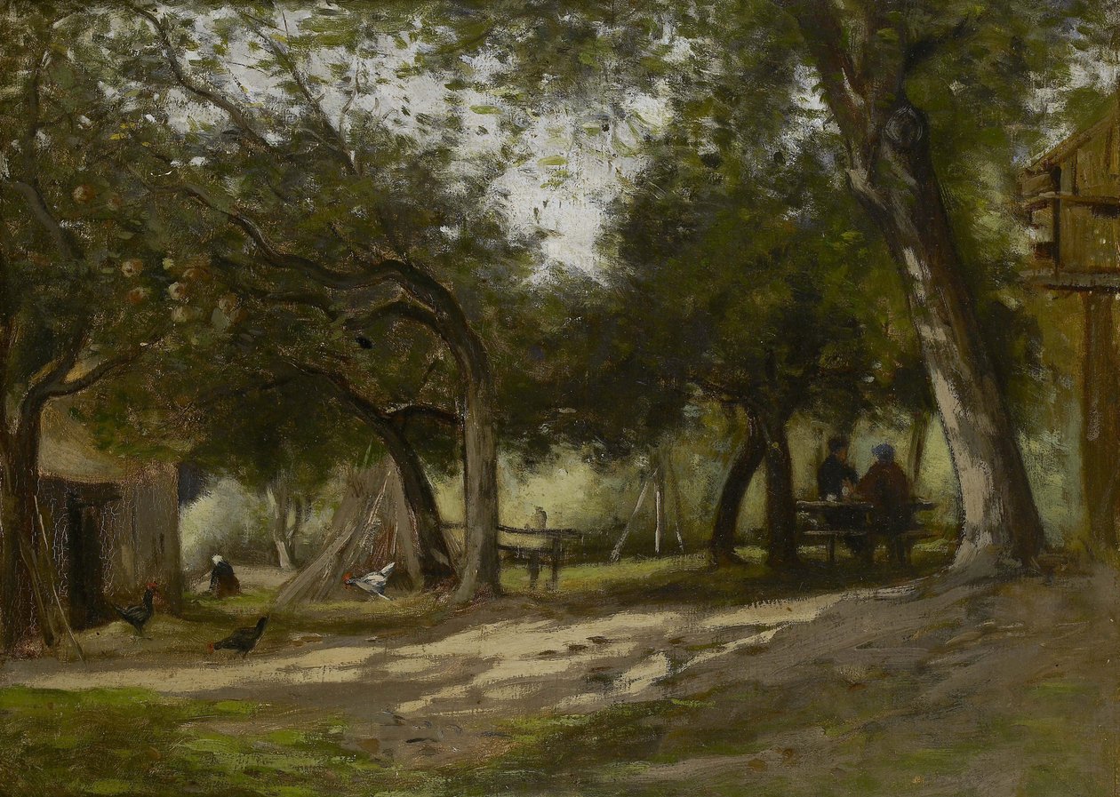 Landskab med en gård, 1830 af Adolphe Felix Cals