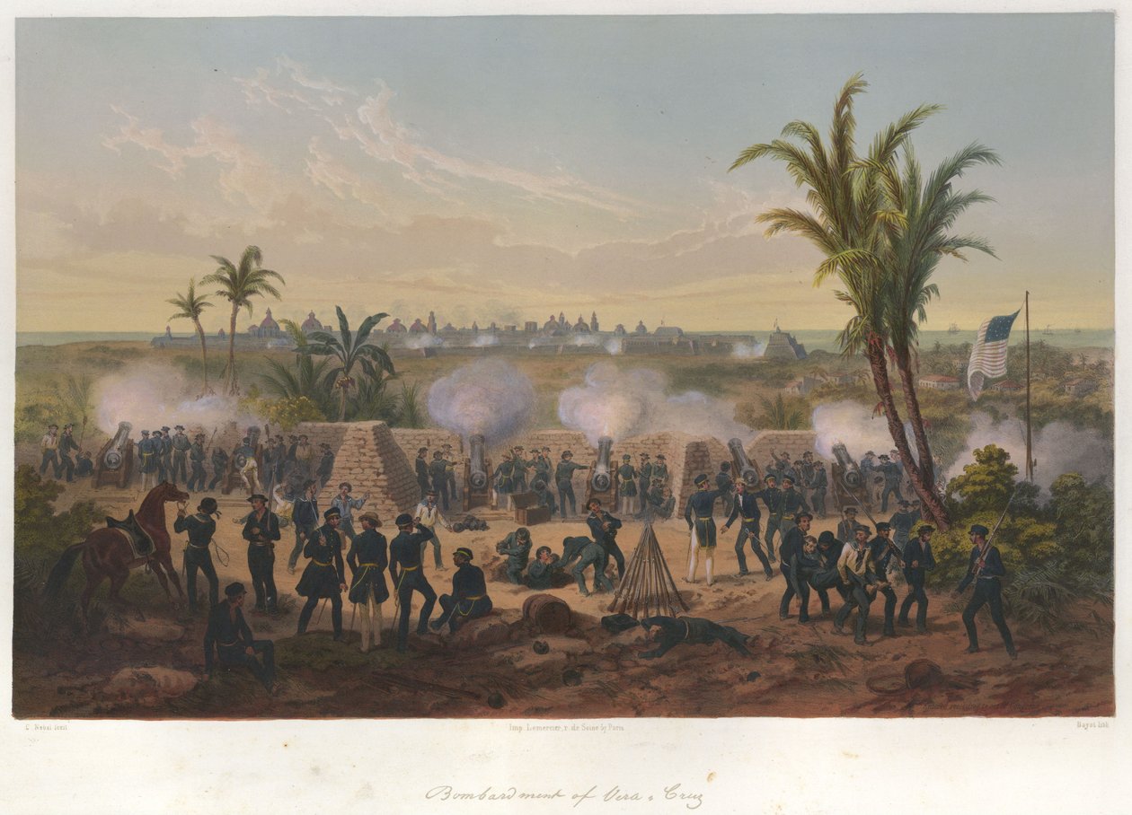 Bombardement af Vera Cruz (marts 1847) i den mexicansk-amerikanske krig. af Adolphe Jean Baptiste Bayot