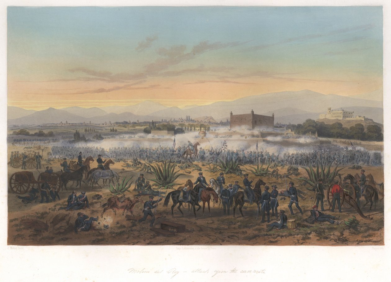 Molino del Rey-angreb på casa mata (8. september 1847) i den mexicansk-amerikanske krig af Adolphe Jean Baptiste Bayot