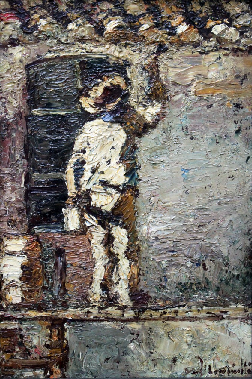 En maler på arbejde på en husmur af Adolphe Joseph Thomas Monticelli