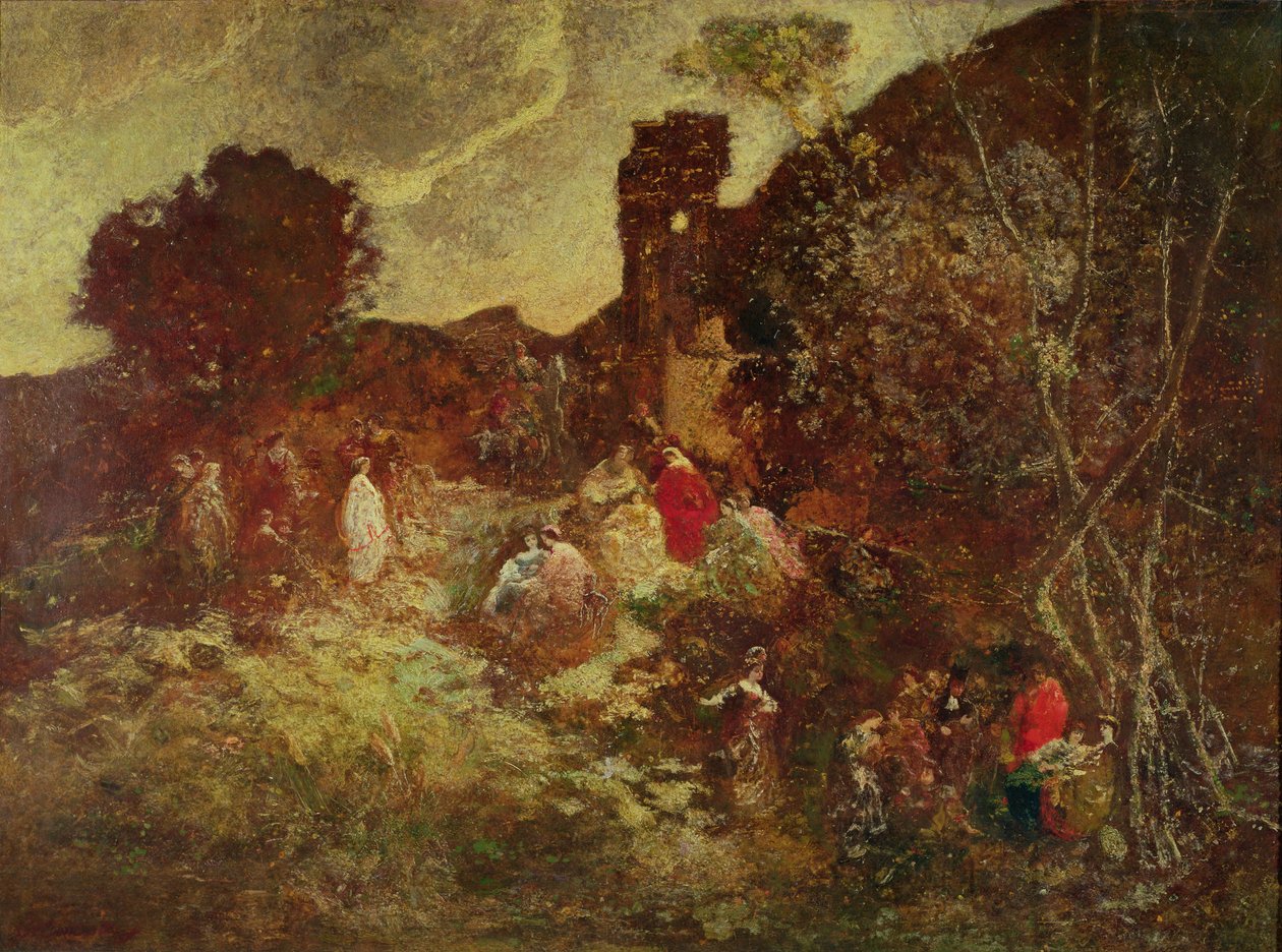 Don Quixote og Sancho Panza, ca. 1865 af Adolphe Joseph Thomas Monticelli