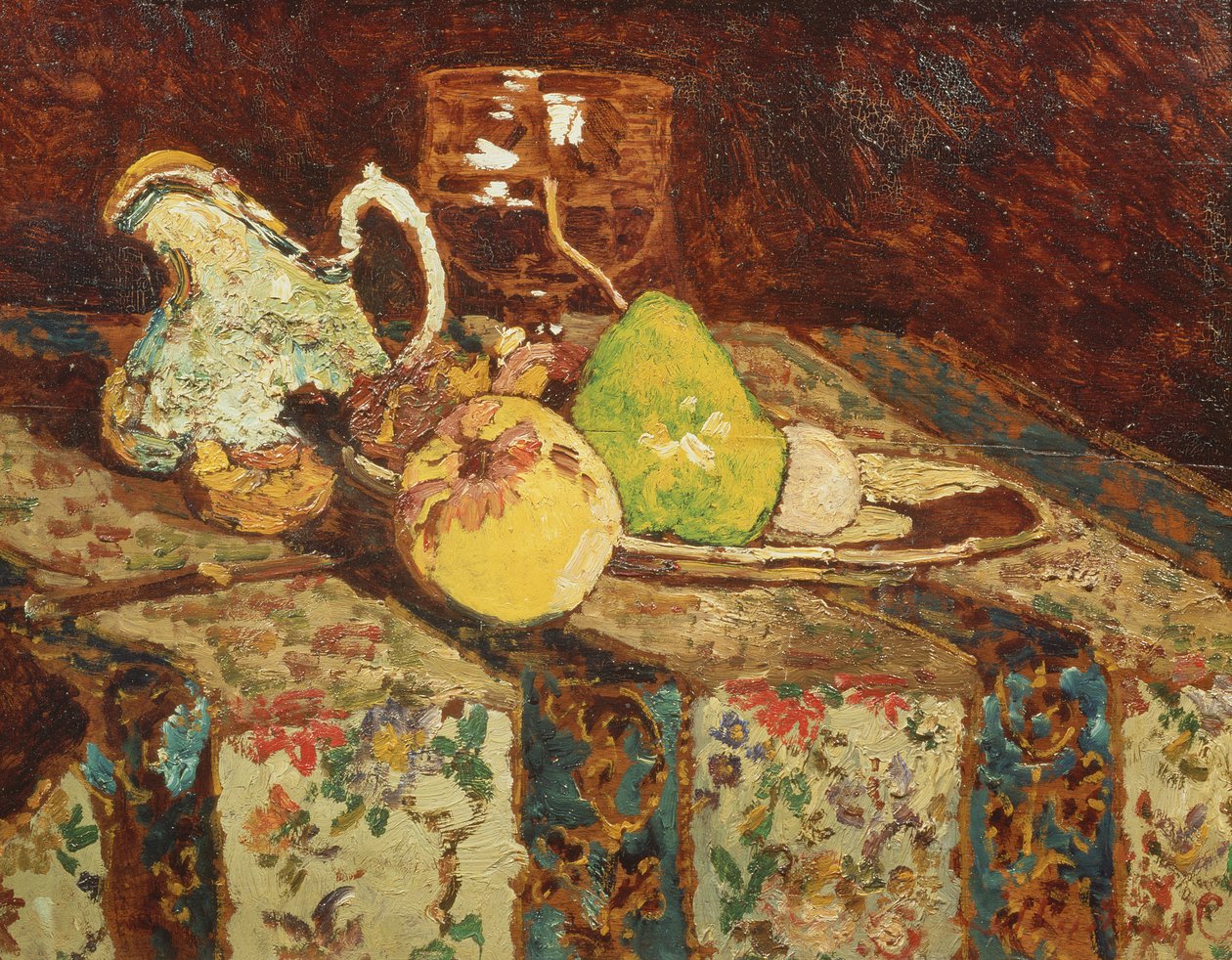 Stilleben med hvid kande, ca.1878-80 (panel) af Adolphe Joseph Thomas Monticelli