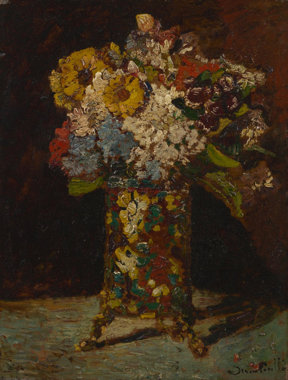 Vase med blomster af Adolphe Joseph Thomas Monticelli