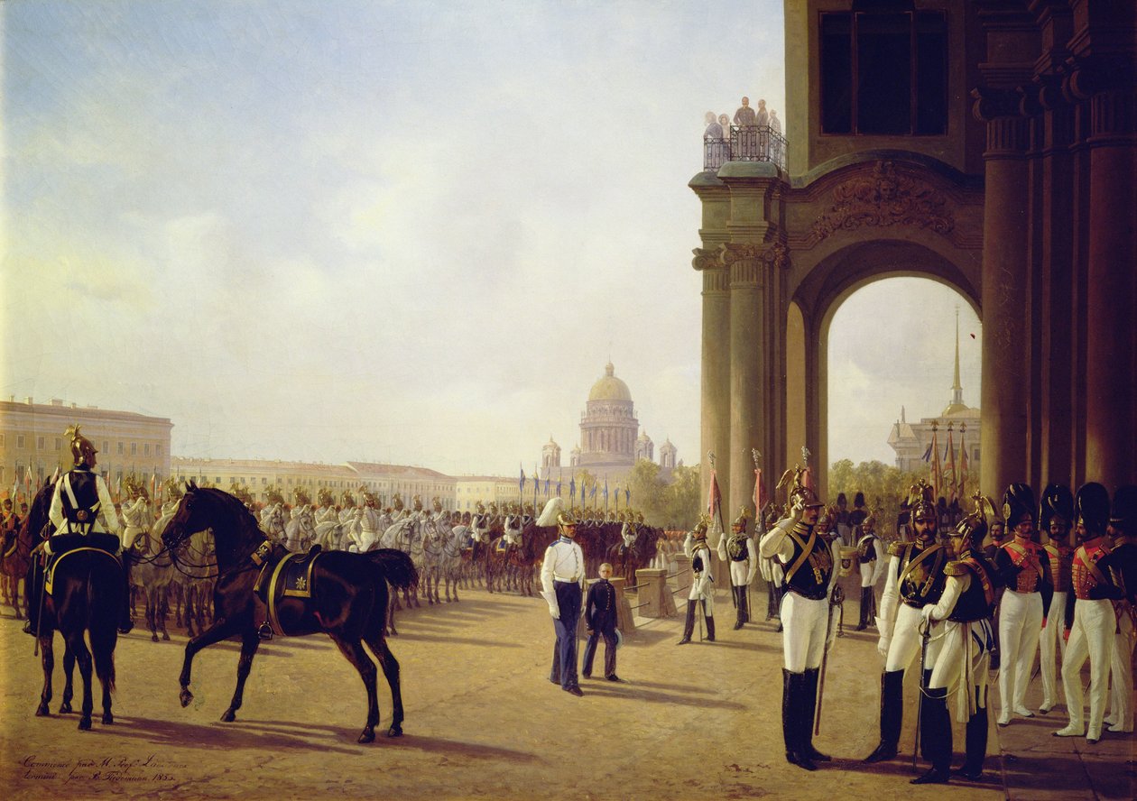 Parade på Slotspladsen i St. Petersborg af Adolphe Ladurner