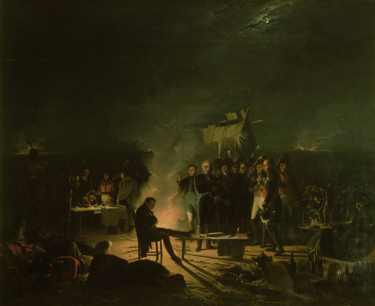 Bivuak af Napoleon I (1769-1821) på slagmarken i slaget ved Wagram, 5.-6. juli 1809, 1810 af Adolphe Roehn