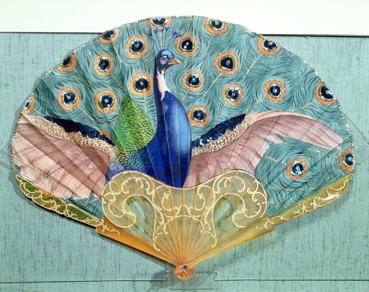 Påfugleventilator, ca. 1905 (horn og silke) af Adolphe Thomasse