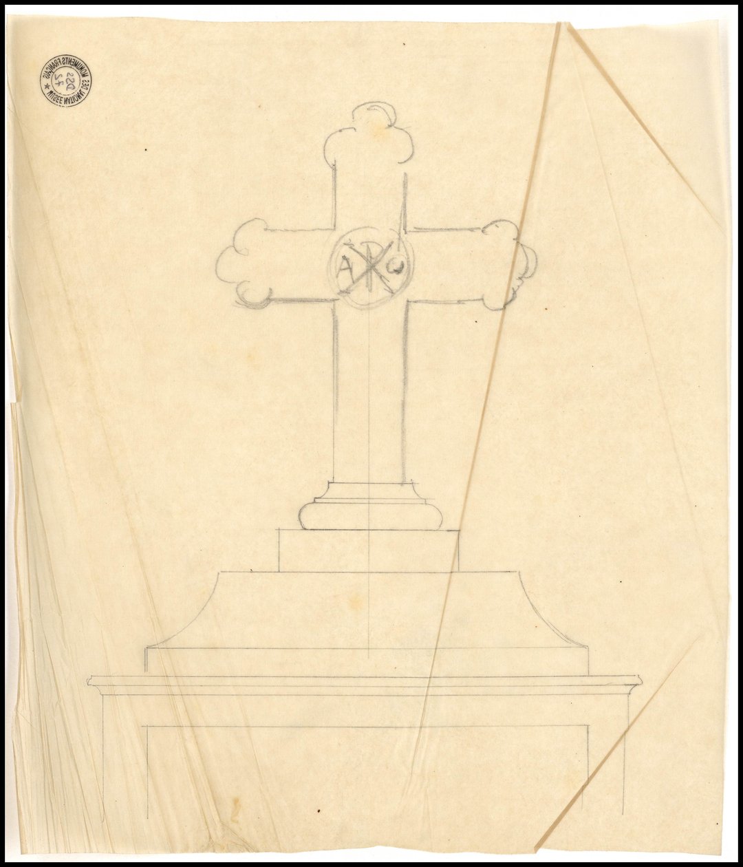 Skitse af en grav til familien Karakehia på Père Lachaise kirkegård i Paris af Adolphe Victor Geoffroy Dechaume