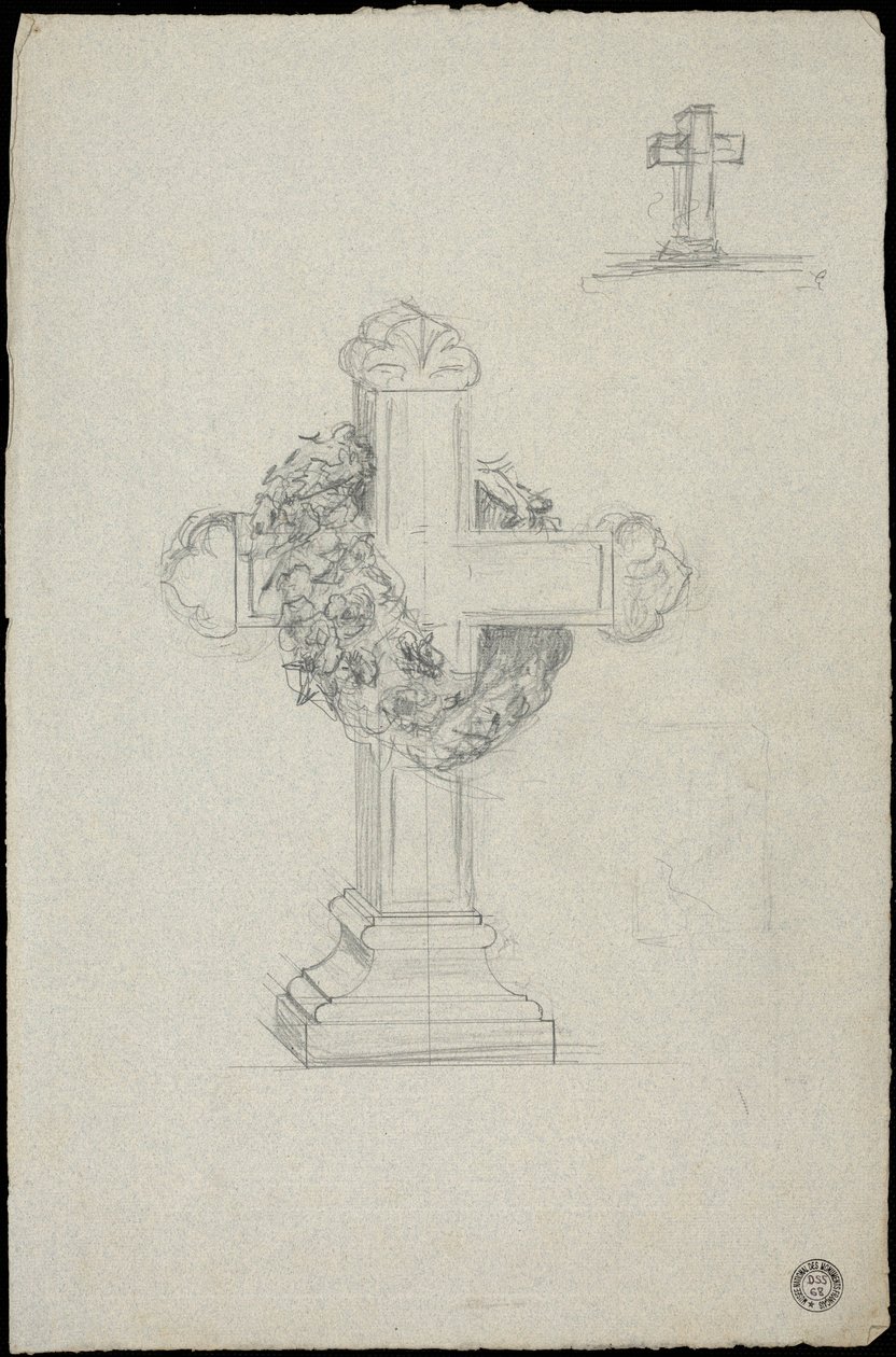 Skitse af en grav til familien Karakehia på Père Lachaise kirkegård i Paris af Adolphe Victor Geoffroy Dechaume