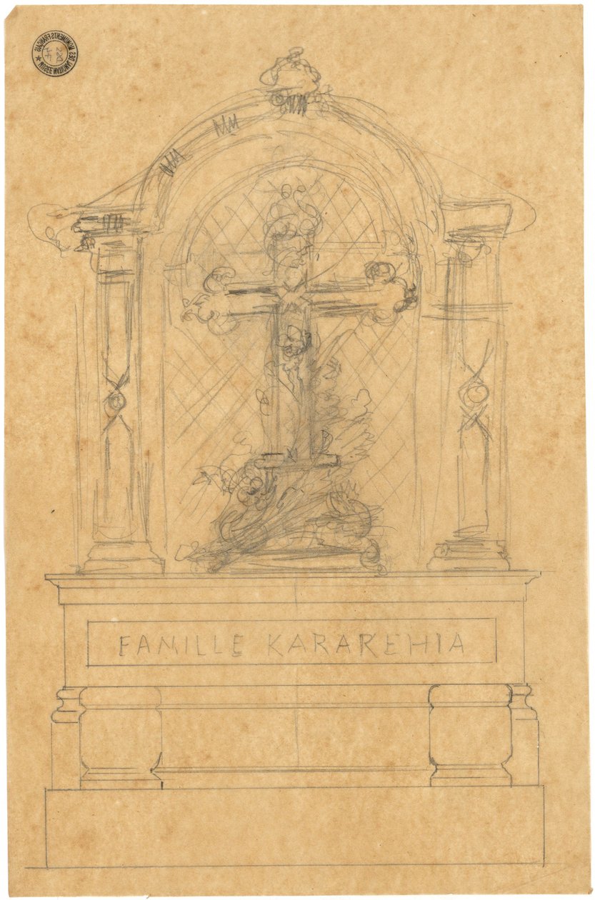 Skitse af en grav til familien Karakehia på Père Lachaise kirkegård i Paris af Adolphe Victor Geoffroy Dechaume