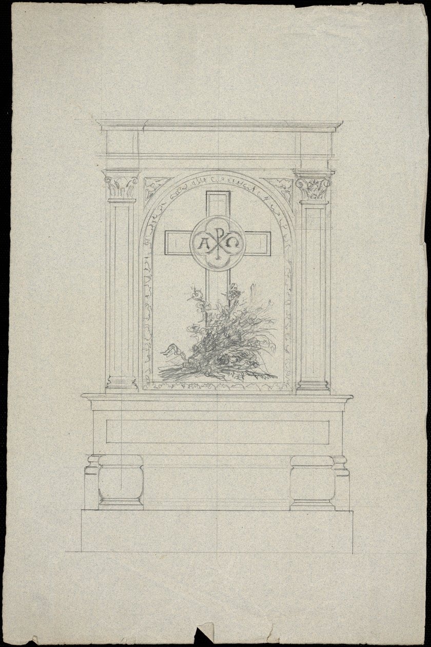 Skitse af en grav til familien Karakehia på Père Lachaise kirkegård i Paris af Adolphe Victor Geoffroy Dechaume