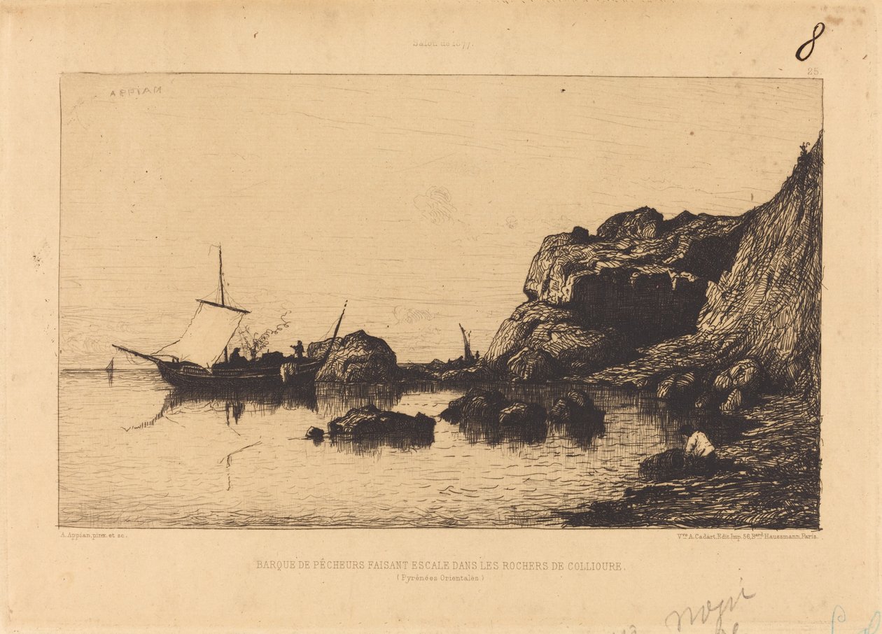Fiskerbåd, der stopper i Collioures klipper af Adolphe Appian