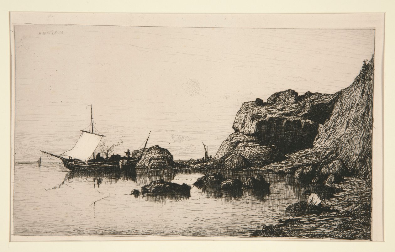 Fiskerbåd anløber Collioures klipper (Pyrenees Orientales) af Adolphe Appian