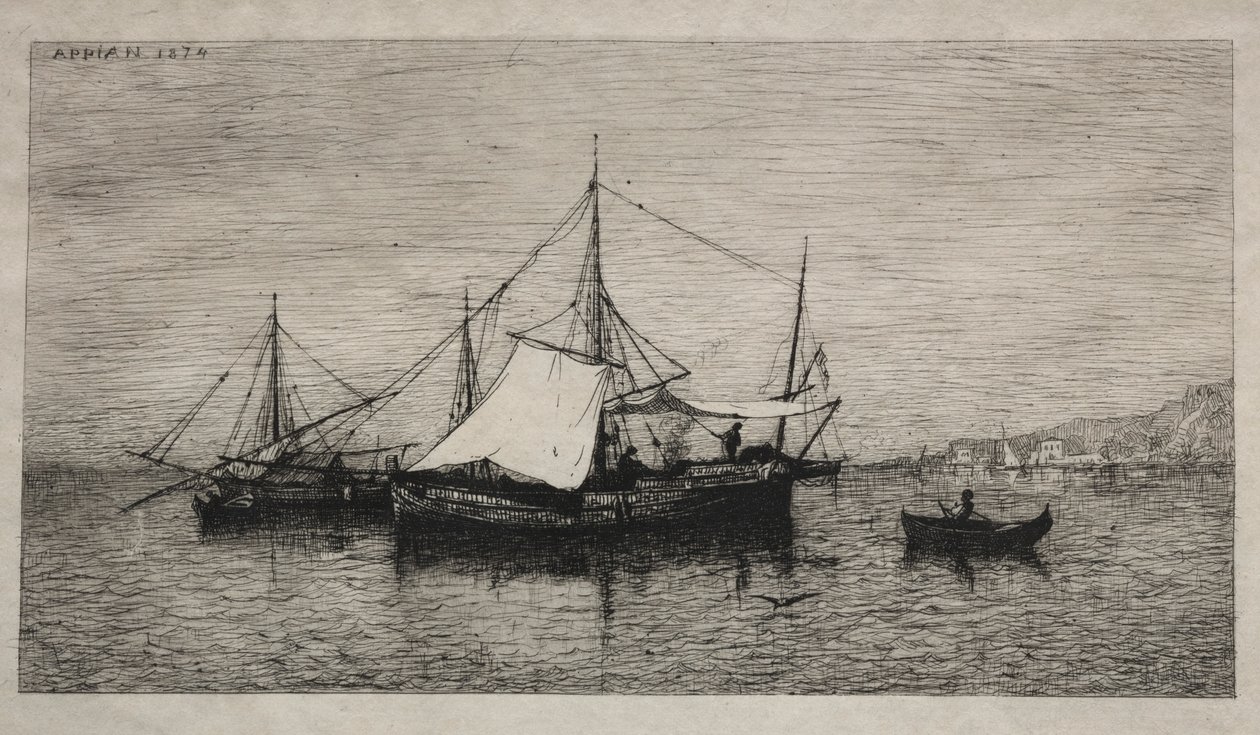 Både fra cabotagekysten i Italien, 1874. af Adolphe Appian