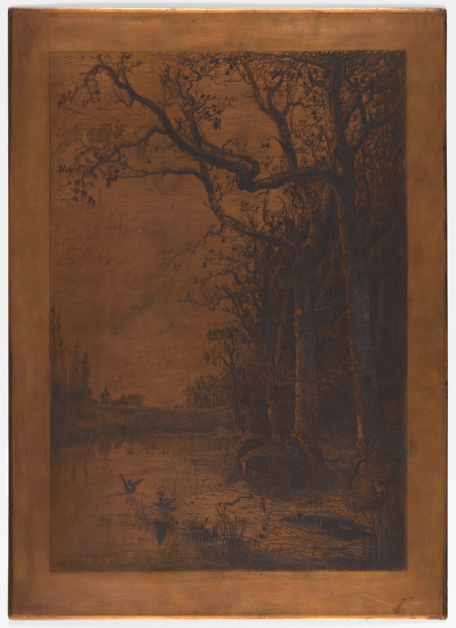 Ætset kobberplade "Landskab med ænder" af Adolphe Appian af Adolphe Appian