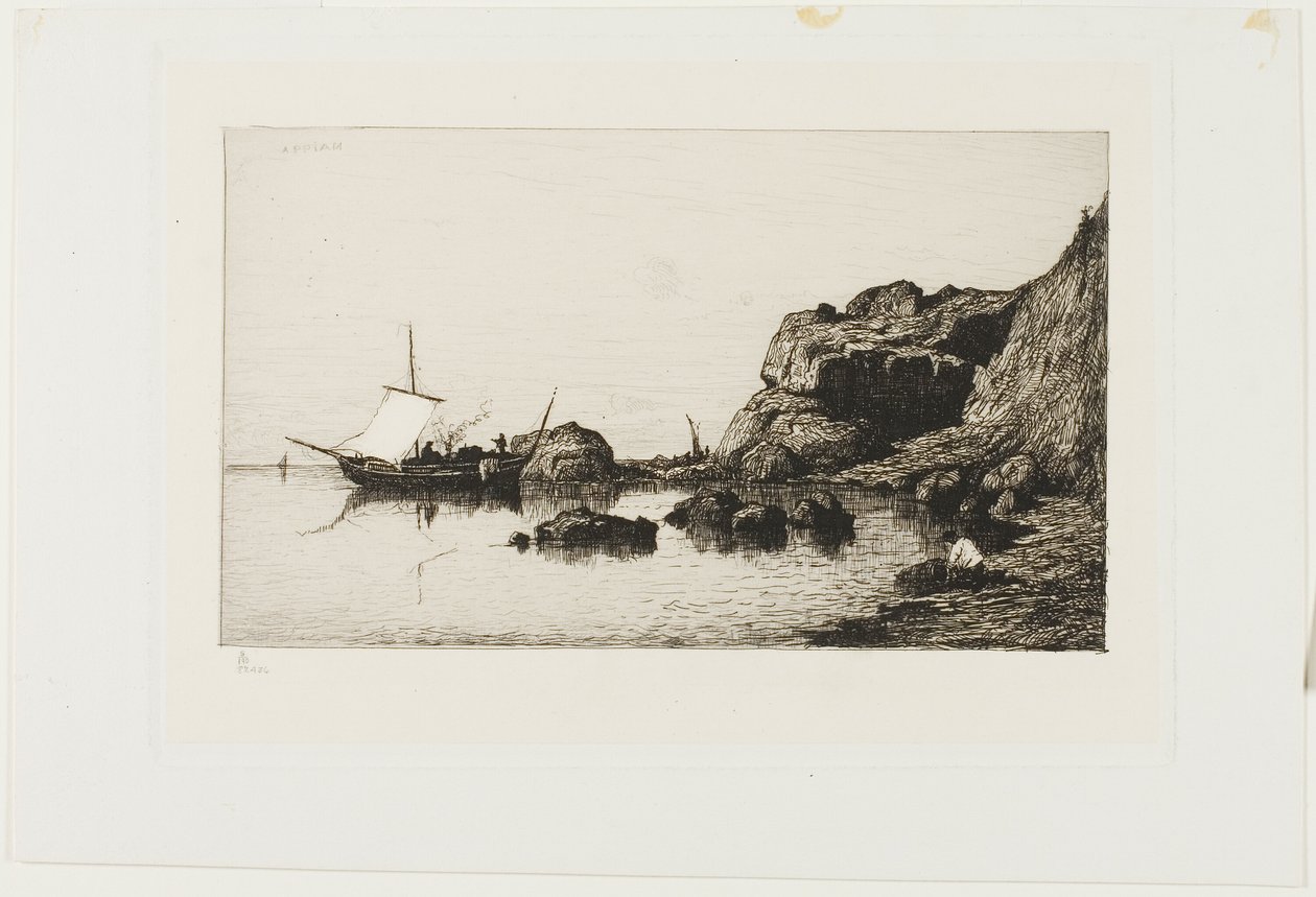 Fiskefartøj nær klipperne ved Collioure af Adolphe Appian