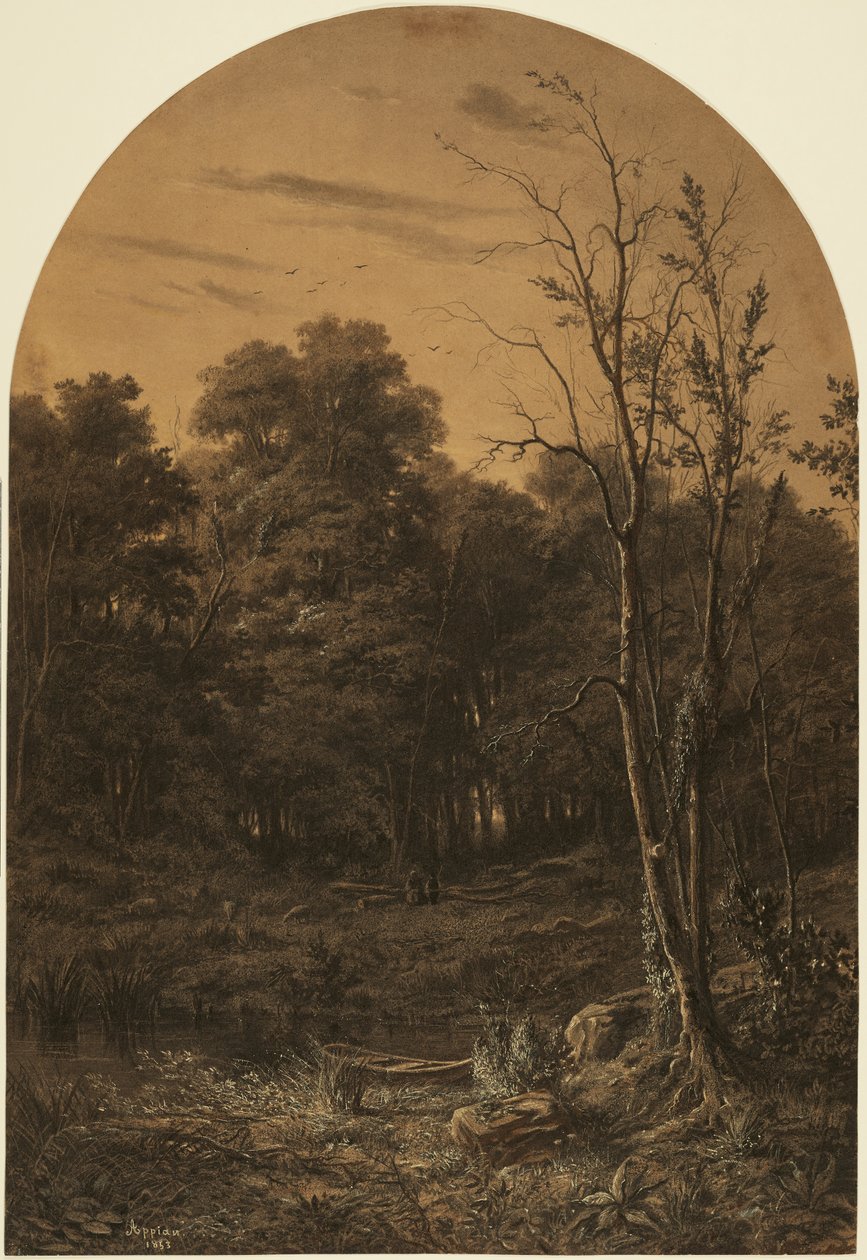Skovlandskab ved en dam af Adolphe Appian