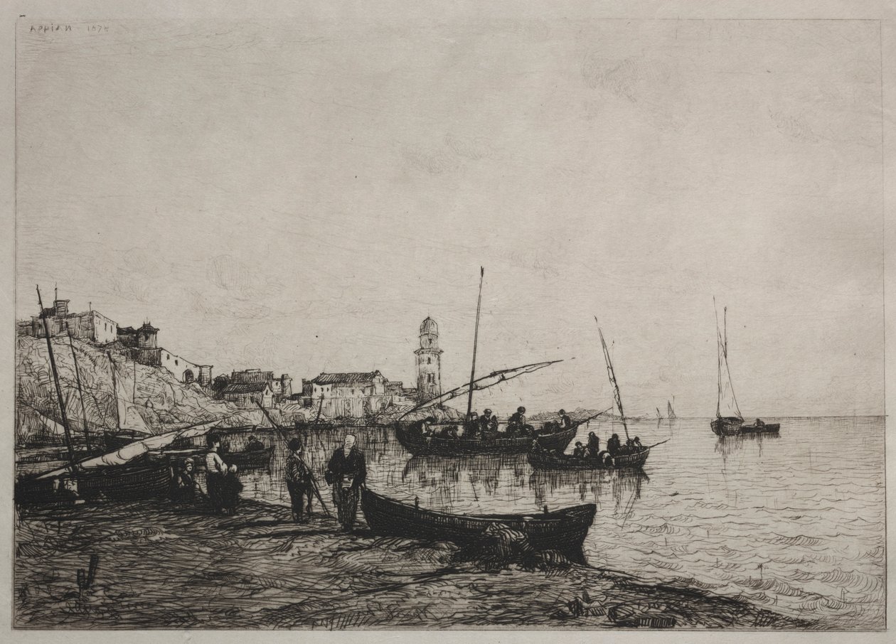 Fiskerbådenes tilbagevenden ved Collioure, nær den spanske grænse, 1878. af Adolphe Appian