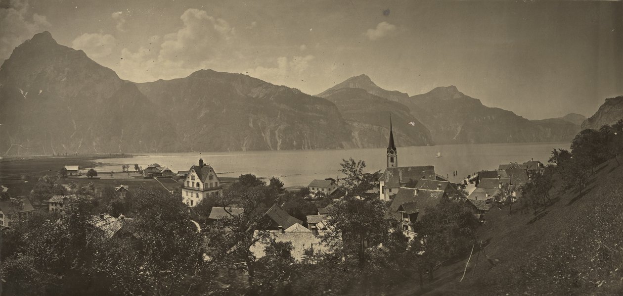 Udsigt over Flüelen, Schweiz af Adolphe Braun