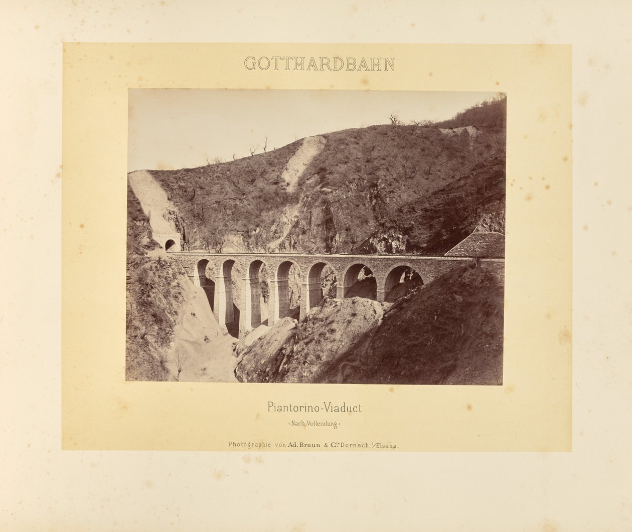 Gotthard-jernbanen: Piantorino-viadukten (efter færdiggørelse) af Adolphe Braun and Cie