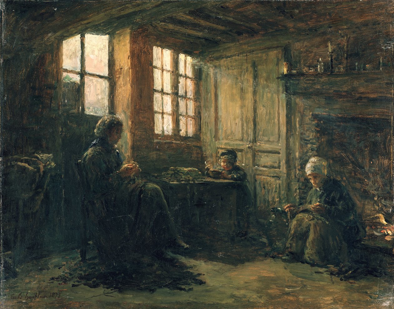 Kvinder flosset linned, Honfleur, 1877 af Adolphe Felix Cals