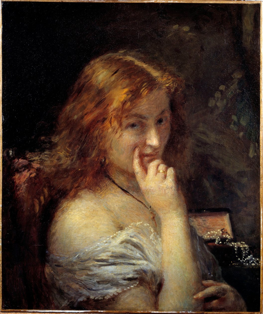 Ung kvinde har sit toiletmaleri af Adolphe Cals (1810-1880) 1876 søn. 0,55x0,45 m Paris, musee d