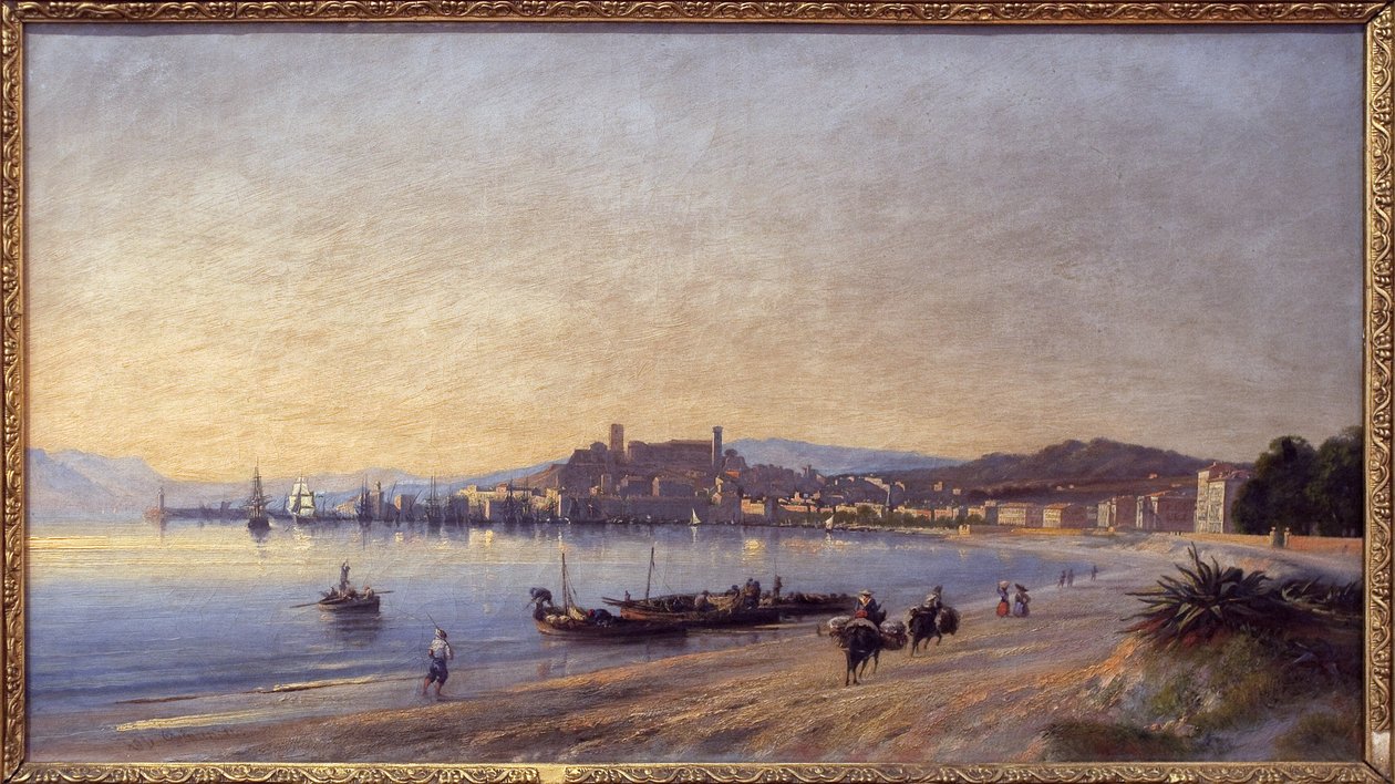 Panorama af Cannes fra kysten. Maleri af Adolphe Fioupou (1824-1899), olie på lærred af Adolphe Fioupou