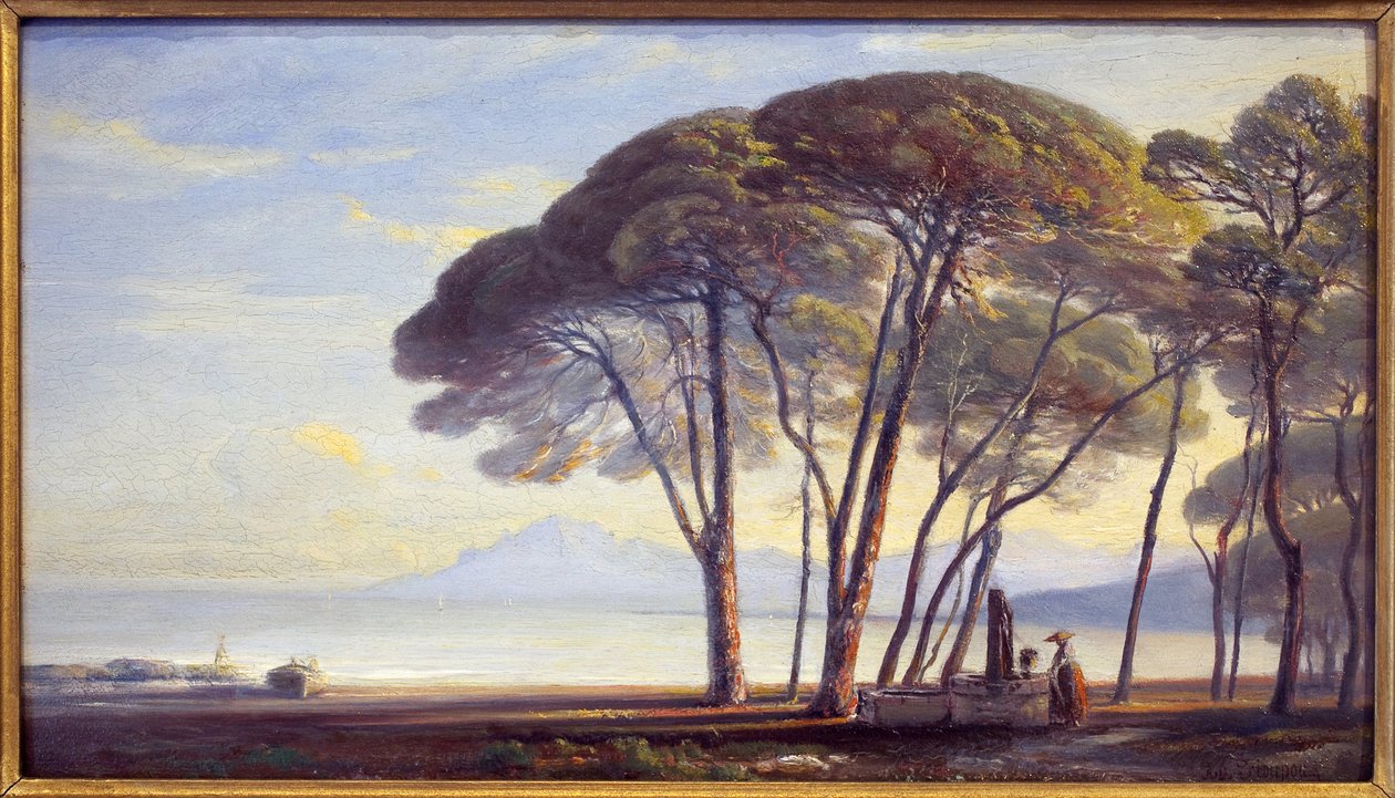Ejendommen er Juan Les Pins (Juan-Les-Pins). Maleri af Adolphe Fioupou (1824-1899), olie på træ af Adolphe Fioupou