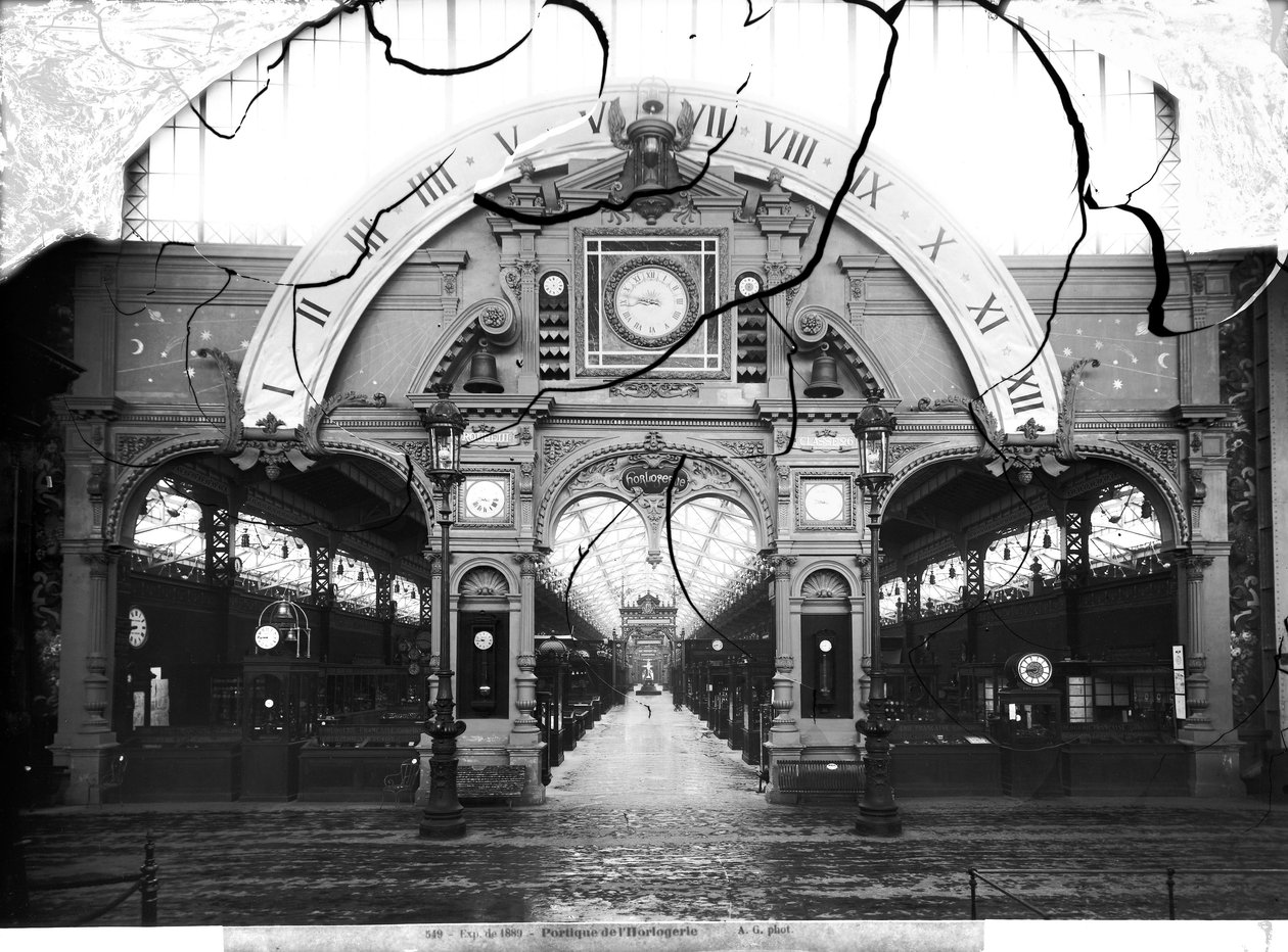 Portico af Horology Pavillion på Verdensudstillingen, Paris, 1889 af Adolphe Giraudon