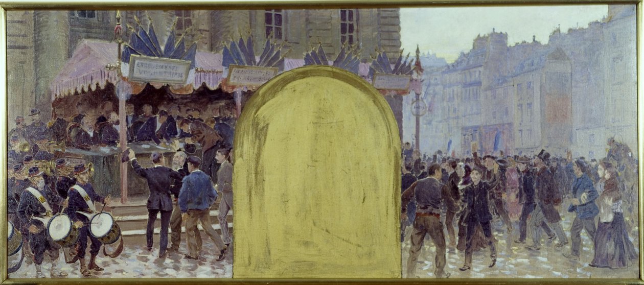 Skitse til præfektens kontor på rådhuset i Paris: Enrôlements volontaires place du Panthéon af Adolphe Gustave Binet
