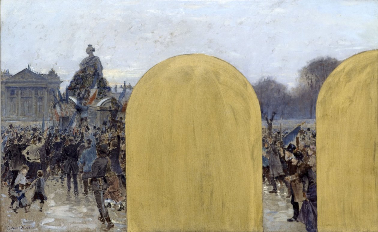 Skitse til præfektens kontor på rådhuset i Paris: Samling foran Strasbourg-statuen af Adolphe Gustave Binet