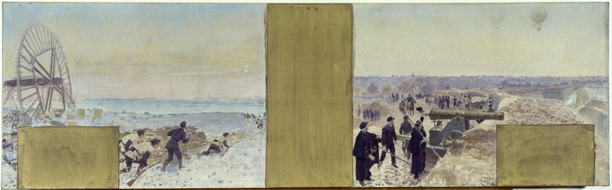 Skitse til præfektens kabinet i Hôtel de Ville de Paris: Marins en expédition. Ballonen over skyttegravene af Adolphe Gustave Binet