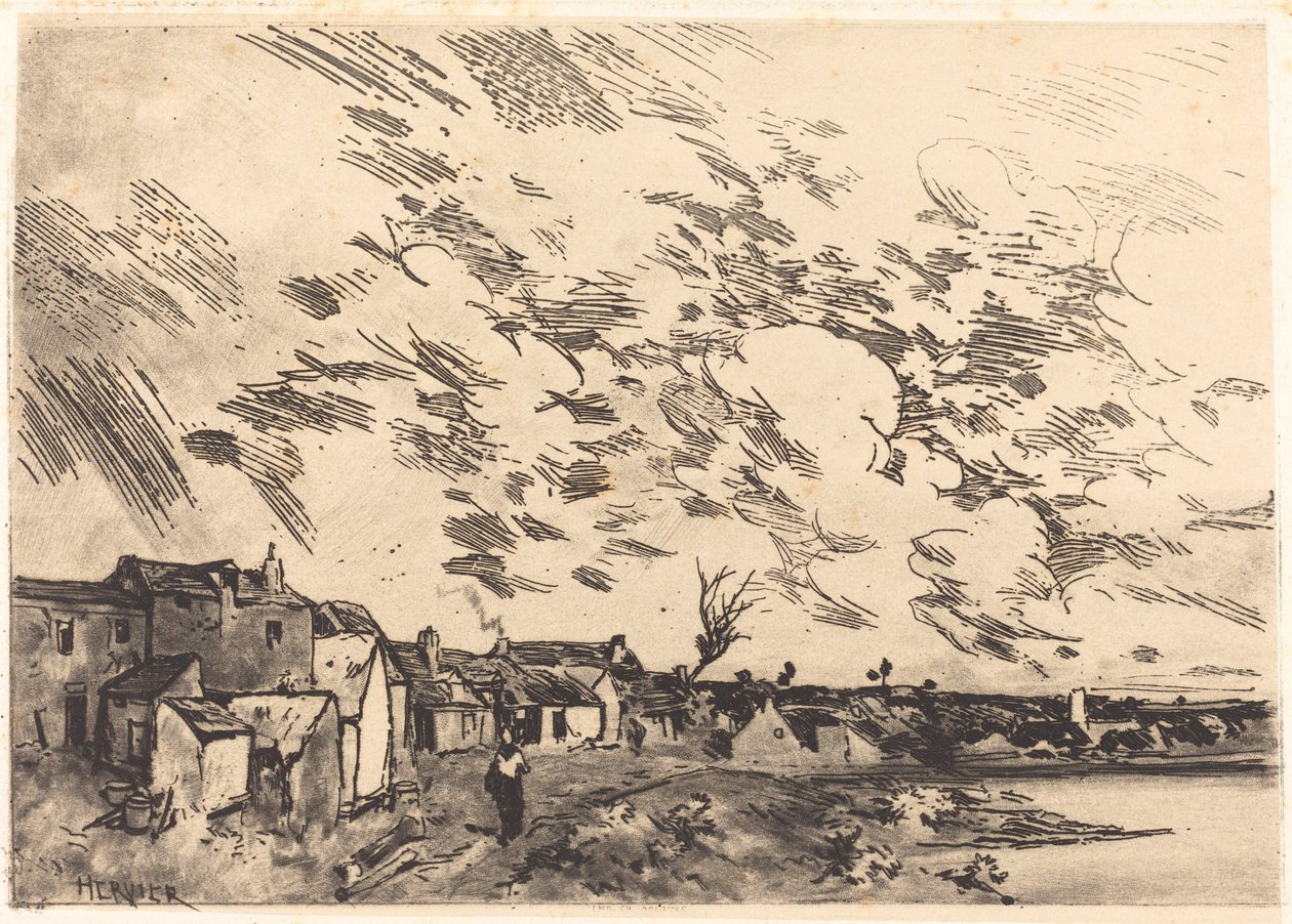 Landsby på kanten af ​​en flod af Adolphe Hervier
