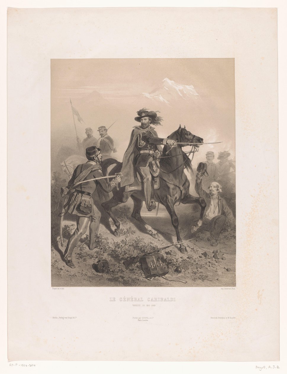 General Giuseppe Garibaldi som kommandør i slaget ved Varese Le General Garibaldi (titel på objekt) af Adolphe Jean Baptiste Bayot