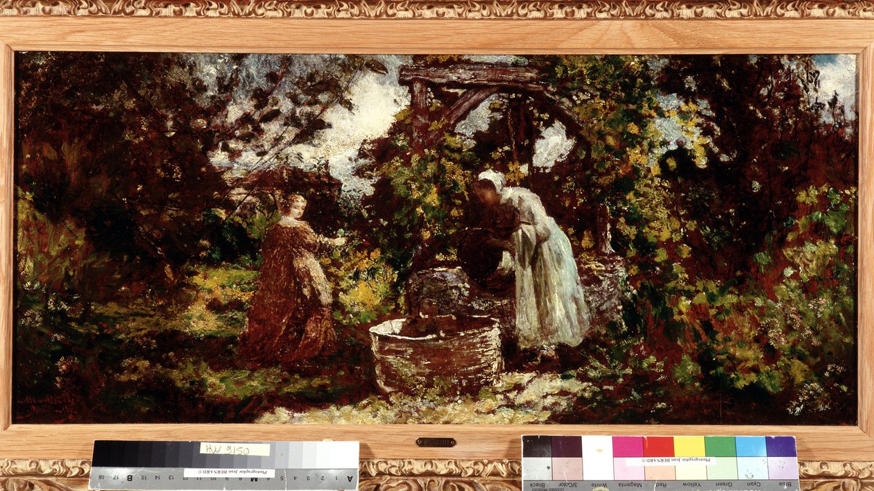 En elegante og hendes tjenestepige ved brønden Maleri af Adolphe Monticelli (1824-1886) Dim. 34,5x69,5 cm Obligatorisk omtale: Samlingsstiftelsen hilsen Provence, Marseille af Adolphe Joseph Thomas Monticelli