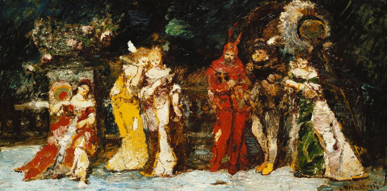 Karakterer på et dæk med Faust og Mephisto; Figurer på en terrasse med Fauste og Mephisto, ca. 1875-1880 af Adolphe Joseph Thomas Monticelli