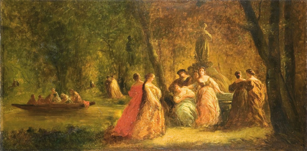 Kvinder i parken nær en flod af Adolphe Joseph Thomas Monticelli