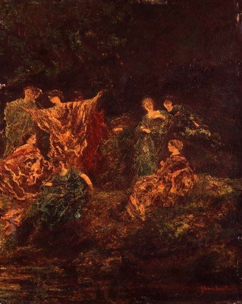 Fete Galante, ca. 1870 (olie på panel) af Adolphe Joseph Thomas Monticelli