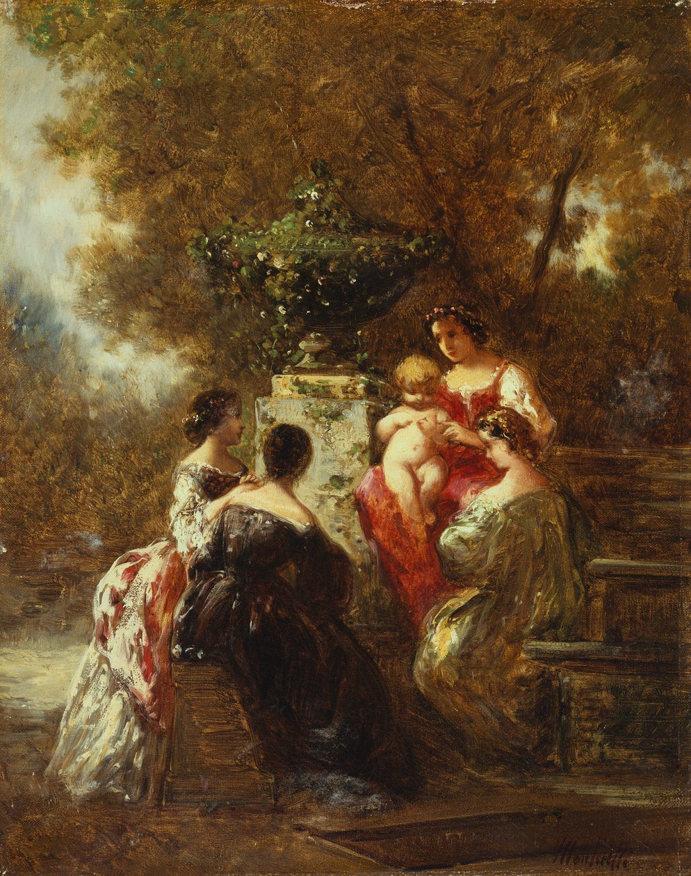 Figurer i en park (olie på lærred) af Adolphe Joseph Thomas Monticelli
