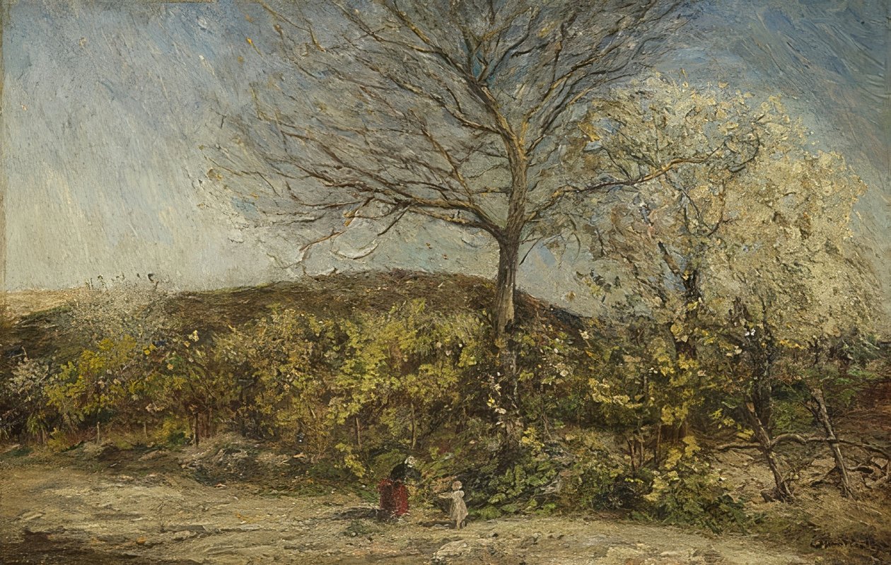 Landskab med en blomstrende frugthave af Adolphe Joseph Thomas Monticelli